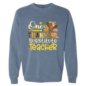 Cute One Thankful Substitute Teacher Turkey Leopard Garment-Dyed Sweatshirt