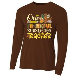 Cute One Thankful Substitute Teacher Turkey Leopard Cooling Performance Long Sleeve Crew