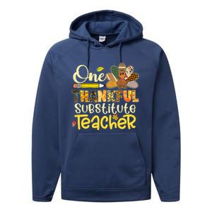 Cute One Thankful Substitute Teacher Turkey Leopard Performance Fleece Hoodie