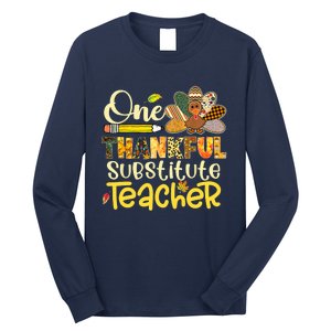 Cute One Thankful Substitute Teacher Turkey Leopard Long Sleeve Shirt