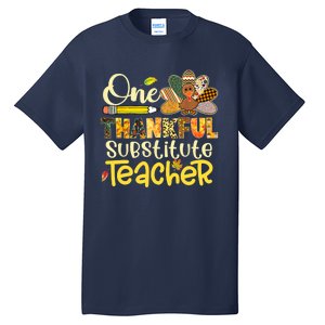 Cute One Thankful Substitute Teacher Turkey Leopard Tall T-Shirt