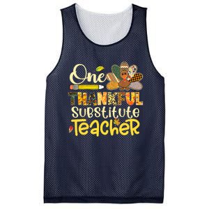 Cute One Thankful Substitute Teacher Turkey Leopard Mesh Reversible Basketball Jersey Tank