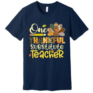 Cute One Thankful Substitute Teacher Turkey Leopard Premium T-Shirt