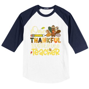 Cute One Thankful Substitute Teacher Turkey Leopard Baseball Sleeve Shirt