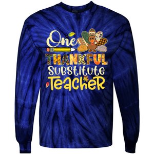 Cute One Thankful Substitute Teacher Turkey Leopard Tie-Dye Long Sleeve Shirt