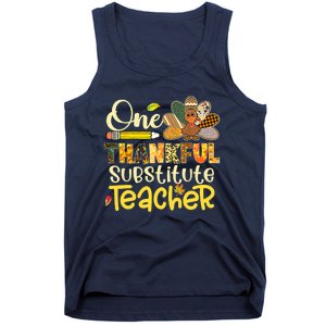 Cute One Thankful Substitute Teacher Turkey Leopard Tank Top