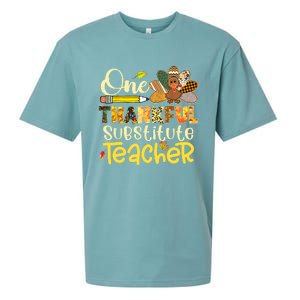 Cute One Thankful Substitute Teacher Turkey Leopard Sueded Cloud Jersey T-Shirt