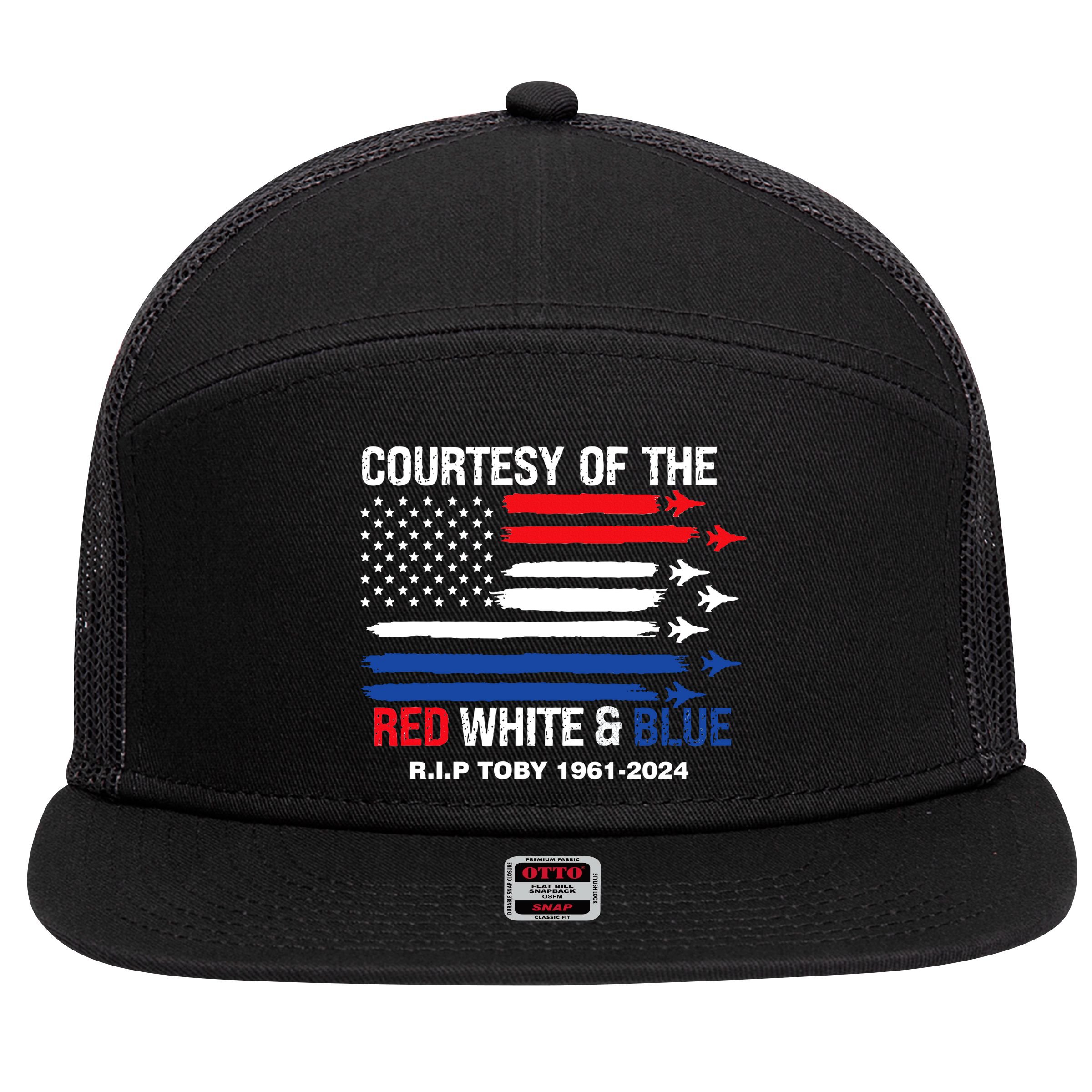 Courtesy Of The Red White And Blue Rip Toby 7 Panel Mesh Trucker Snapback Hat