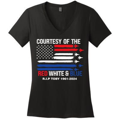 Courtesy Of The Red White And Blue Rip Toby Women's V-Neck T-Shirt