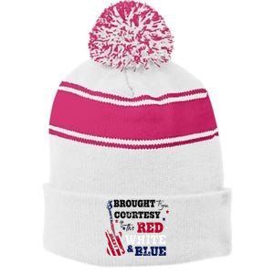 Courtesy Of The Red White And Blue Western Country Music Stripe Pom Pom Beanie