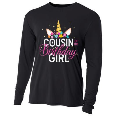 Cousin Of The Birthday Girl Father Gift Unicorn Birthday Cooling Performance Long Sleeve Crew