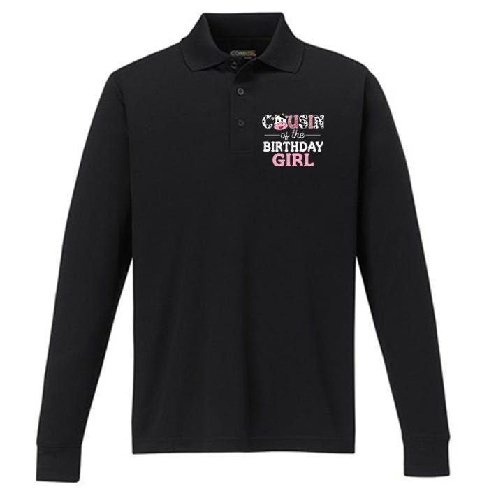 Cousin of The Birthday Cow Family Cow Farm Matching Performance Long Sleeve Polo