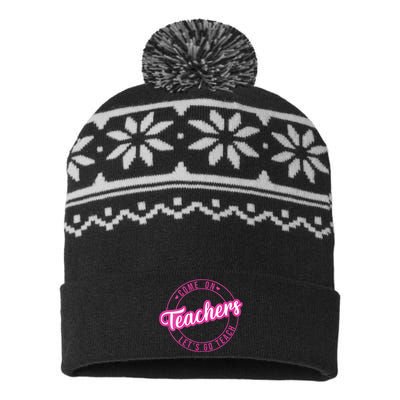 Come On Teachers Lets Go Teach Pink Funny Back To School USA-Made Snowflake Beanie