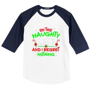 Christmas On The Naughty List And I Regret Nothing Funny Xmas Gift Baseball Sleeve Shirt