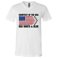 Courtesy Of The Usa Red White And Blue V-Neck T-Shirt