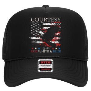 Courtesy Of The Usa Red White And Blue High Crown Mesh Back Trucker Hat