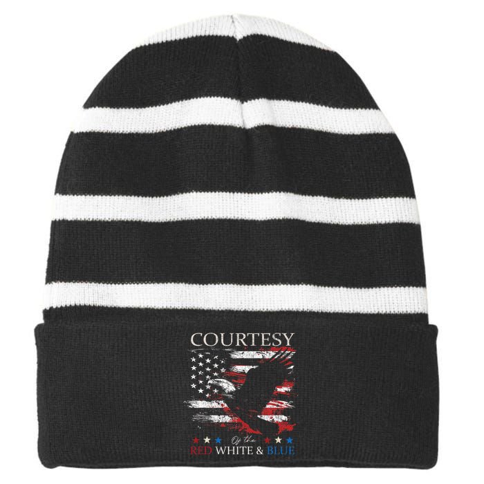 Courtesy Of The Usa Red White And Blue Striped Beanie with Solid Band