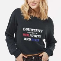 Courtesy Of The Red White And Blue Patriotic Cropped Pullover Crew