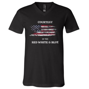 Courtesy Of The Red White And Blue Independence Day V-Neck T-Shirt