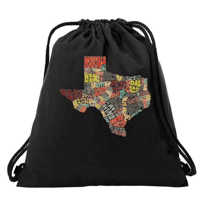 Collage Of Texas States Artistic Texas Drawstring Bag