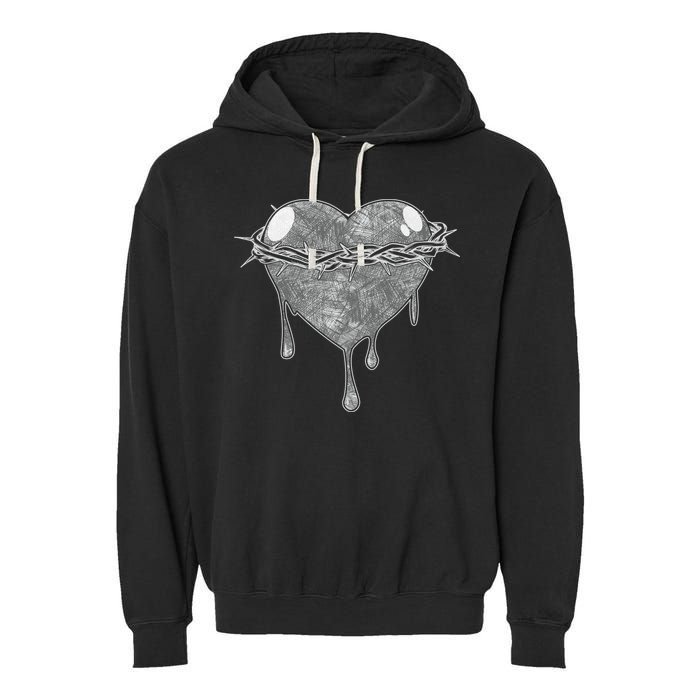 Crown Of Thorns Bleeding Heart Garment-Dyed Fleece Hoodie