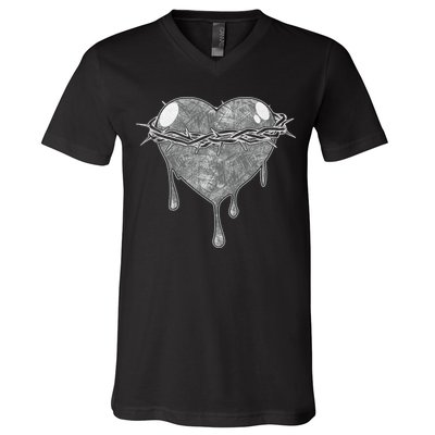 Crown Of Thorns Bleeding Heart V-Neck T-Shirt