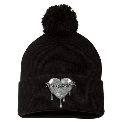 Crown Of Thorns Bleeding Heart Pom Pom 12in Knit Beanie