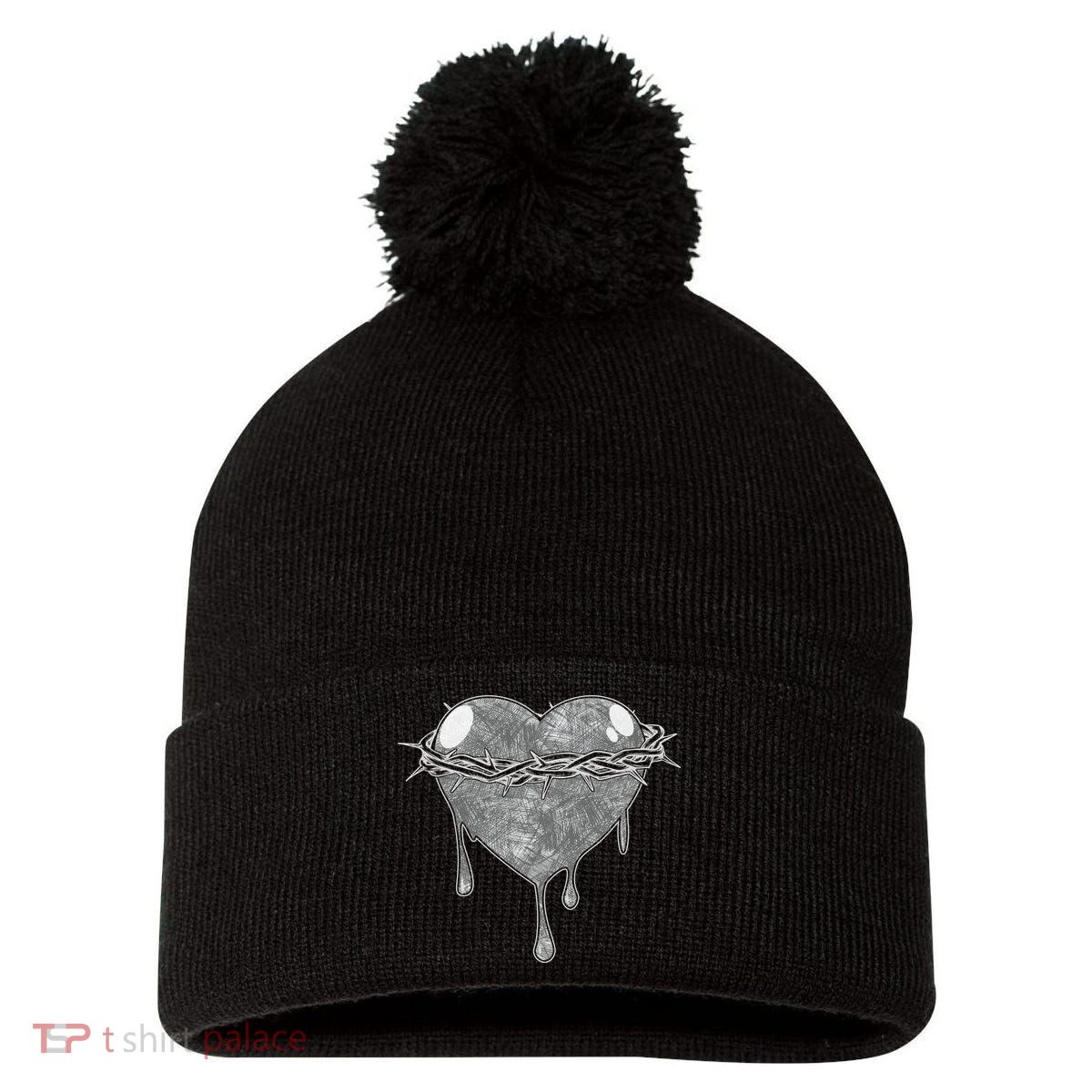 Crown Of Thorns Bleeding Heart Pom Pom 12in Knit Beanie