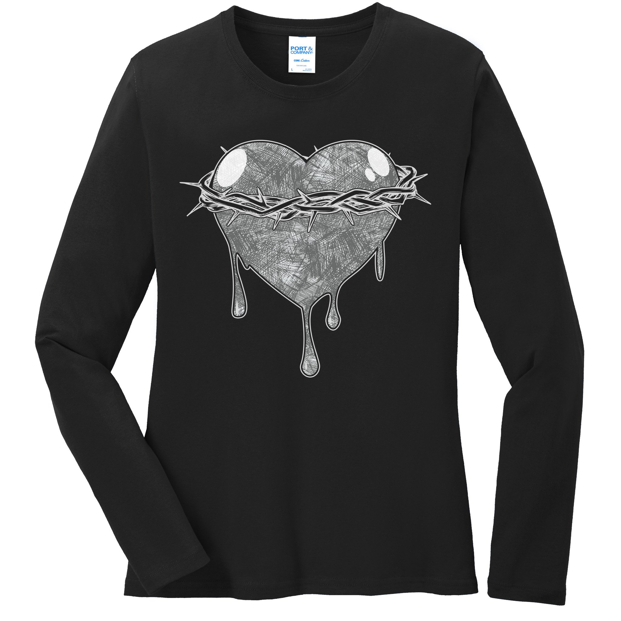 Crown Of Thorns Bleeding Heart Ladies Long Sleeve Shirt