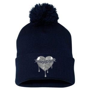 Crown Of Thorns Bleeding Heart Pom Pom 12in Knit Beanie