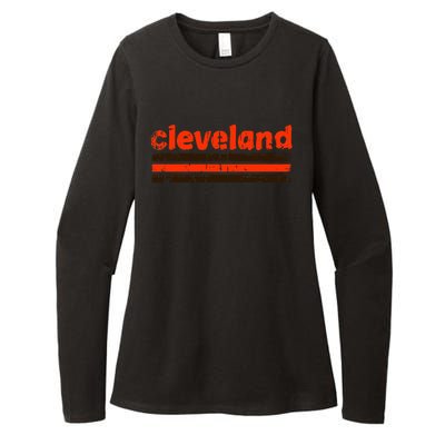 Cleveland Ohio Three Stripe Vintage Weathered Womens CVC Long Sleeve Shirt