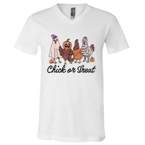 Chick Or Treat Halloween Witch Spooky Chicken V-Neck T-Shirt