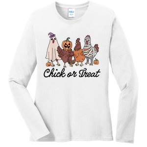 Chick Or Treat Halloween Witch Spooky Chicken Ladies Long Sleeve Shirt