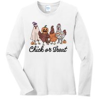 Chick Or Treat Halloween Witch Spooky Chicken Ladies Long Sleeve Shirt