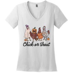 Chick Or Treat Halloween Witch Spooky Chicken Women's V-Neck T-Shirt