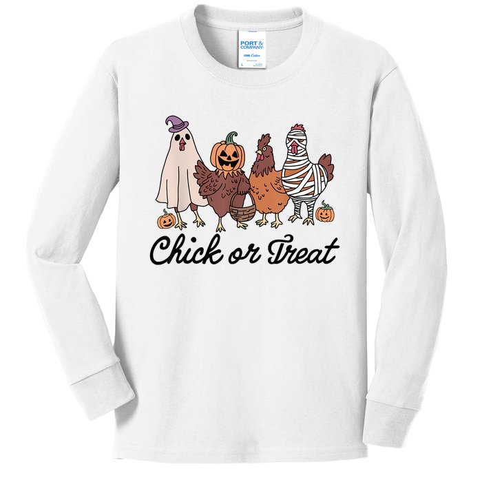 Chick Or Treat Halloween Witch Spooky Chicken Kids Long Sleeve Shirt