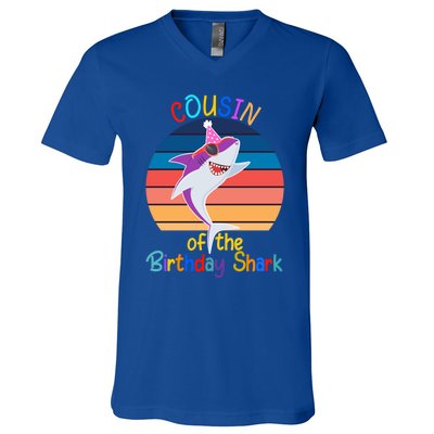 Cousin Of The Shark Birthday Matching Family Ocean Animal Cute Gift V-Neck T-Shirt