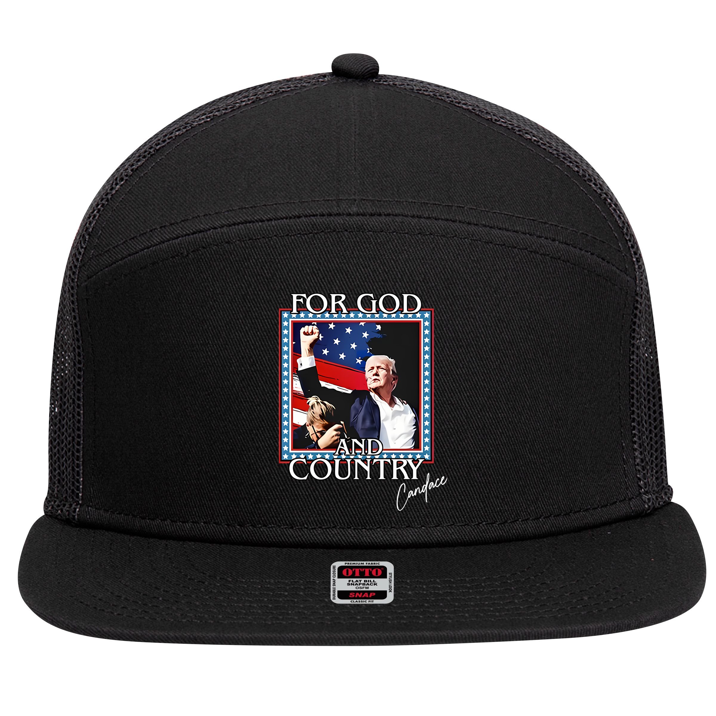 Candace Owens Trump For God And Country 7 Panel Mesh Trucker Snapback Hat