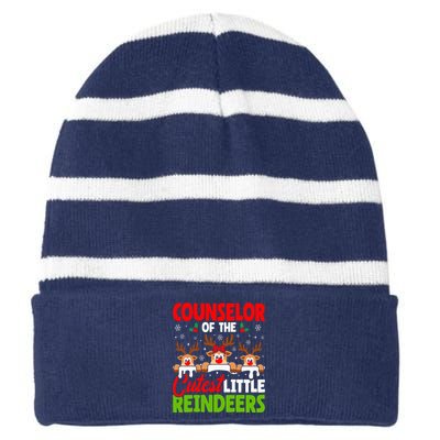 Counselor Of The Cutest Reindeers Christmas Counselor Striped Beanie with Solid Band