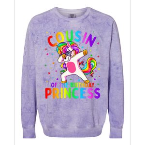 Cousin of the Birthday Princess Dabbing Unicorn Colorblast Crewneck Sweatshirt