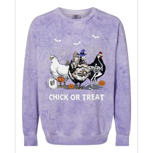 Chick Or Treat Skeleton Chicken Halloween Pumpkin Colorblast Crewneck Sweatshirt