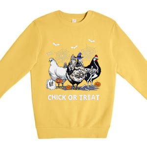 Chick Or Treat Skeleton Chicken Halloween Pumpkin Premium Crewneck Sweatshirt