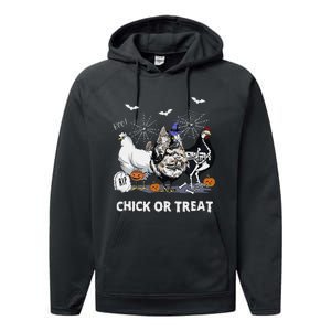 Chick Or Treat Skeleton Chicken Halloween Pumpkin Performance Fleece Hoodie