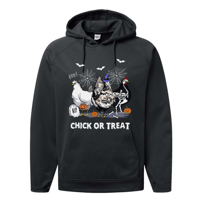 Chick Or Treat Skeleton Chicken Halloween Pumpkin Performance Fleece Hoodie