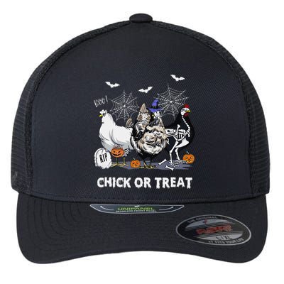 Chick Or Treat Skeleton Chicken Halloween Pumpkin Flexfit Unipanel Trucker Cap