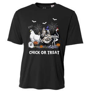 Chick Or Treat Skeleton Chicken Halloween Pumpkin Cooling Performance Crew T-Shirt