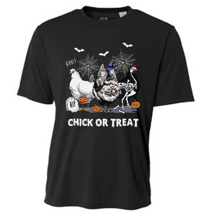 Chick Or Treat Skeleton Chicken Halloween Pumpkin Cooling Performance Crew T-Shirt