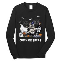 Chick Or Treat Skeleton Chicken Halloween Pumpkin Long Sleeve Shirt