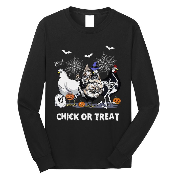 Chick Or Treat Skeleton Chicken Halloween Pumpkin Long Sleeve Shirt