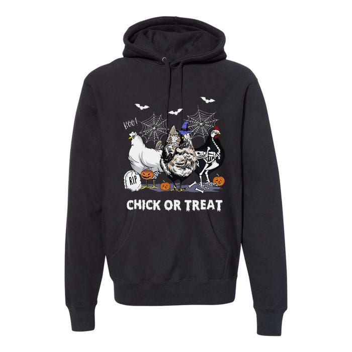 Chick Or Treat Skeleton Chicken Halloween Pumpkin Premium Hoodie